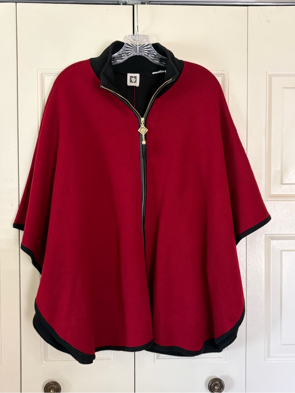 Anne Klein Women's Knit Quiet Luxury Old Money Cape Coat Holiday Zip Elegant SM